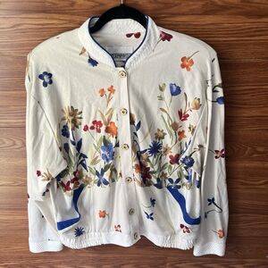 Peter Popovitch cardigan jacket floral beige multicolor button reto vintage  L
